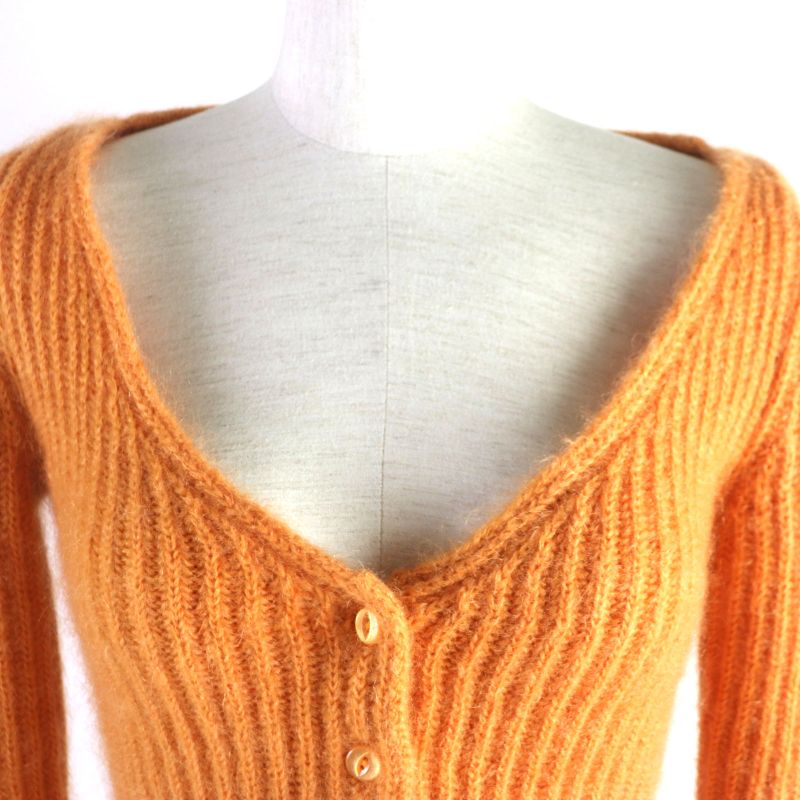 Celine 2021 2a38t377n Mohair Silk Cropped Knit Cardigan Orange XS Made In