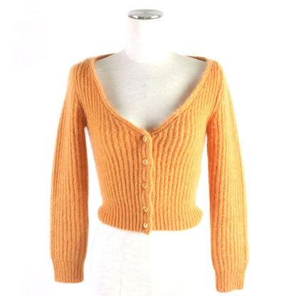 Celine 2021 2a38t377n Mohair Silk Cropped Knit Cardigan Orange XS Made In