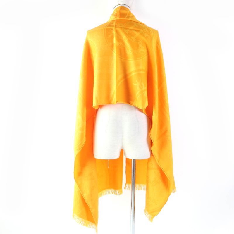Hermes H262494s New Livris Cashmere Silk Fringed Large Shawl Stole Orange With