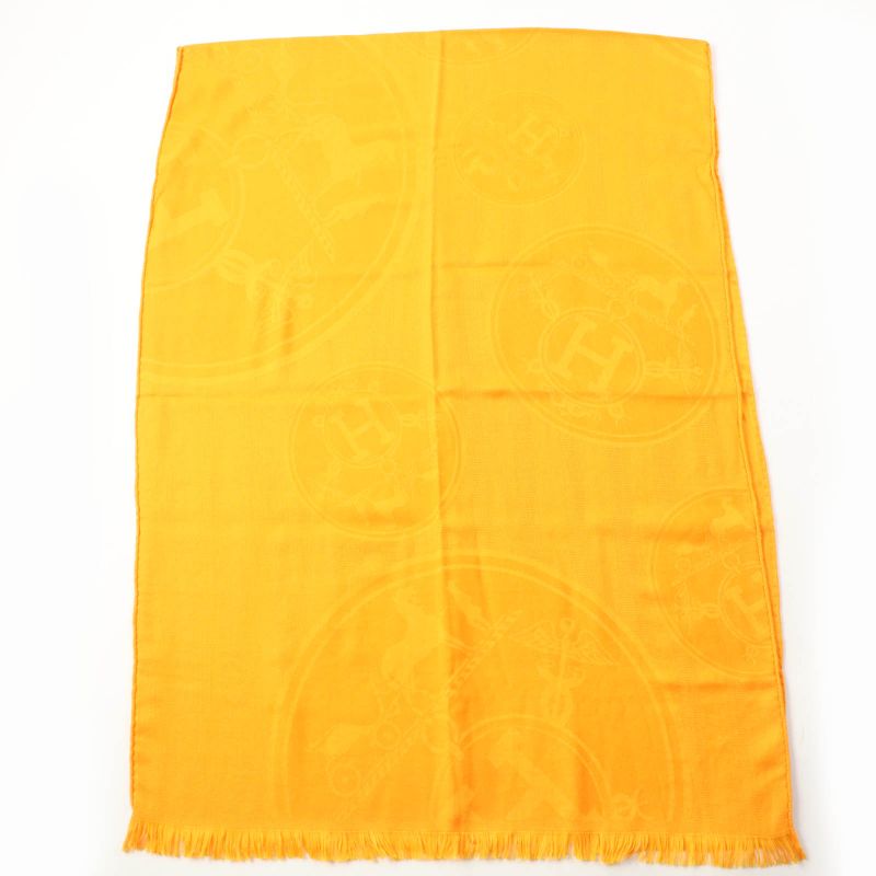 Hermes H262494s New Livris Cashmere Silk Fringed Large Shawl Stole Orange With