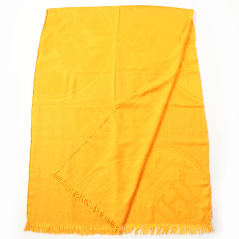 Hermes H262494s New Livris Cashmere Silk Fringed Large Shawl Stole Orange With