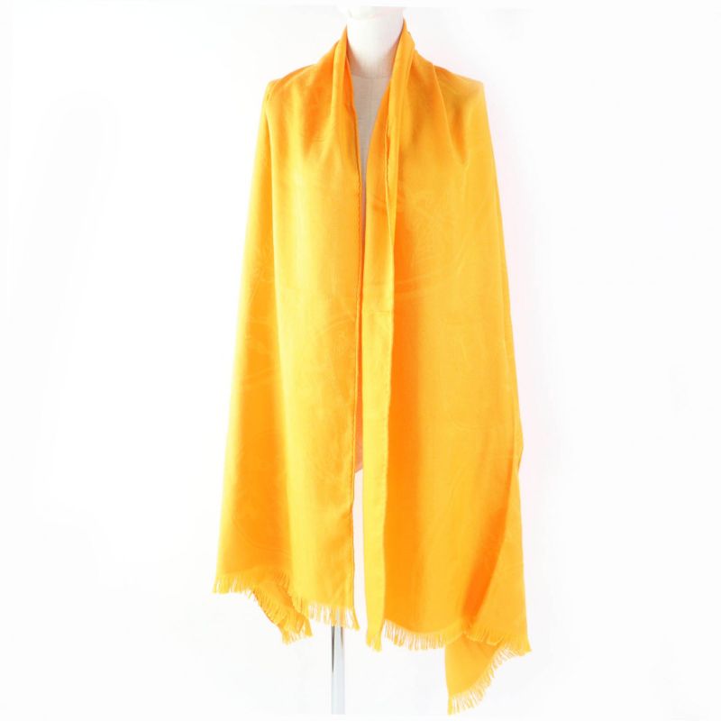 Hermes H262494s New Livris Cashmere Silk Fringed Large Shawl Stole Orange With