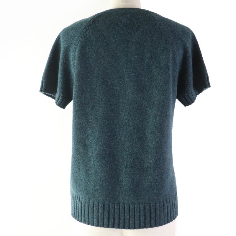 Hermes 100% Cashmere Short-sleeved Knit Top With H Plate Green Tone 38 Made In