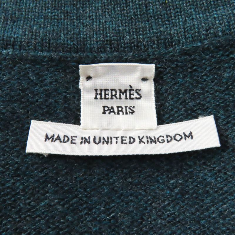 Hermes 100% Cashmere Short-sleeved Knit Top With H Plate Green Tone 38 Made In