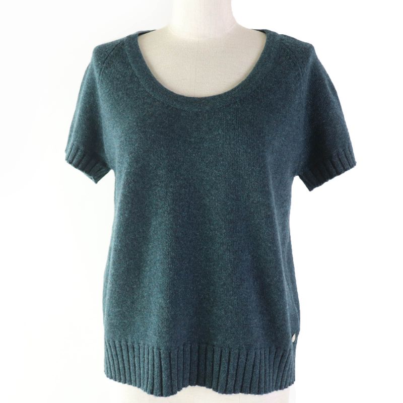 Hermes 100% Cashmere Short-sleeved Knit Top With H Plate Green Tone 38 Made In