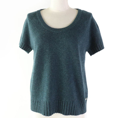 Hermes 100% Cashmere Short-sleeved Knit Top With H Plate Green Tone 38 Made In