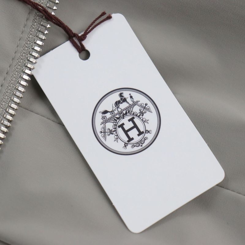 Hermes 23SS Lamb Leather Two Composite Ribbed Zip Up Jacket Gray 50 Made In