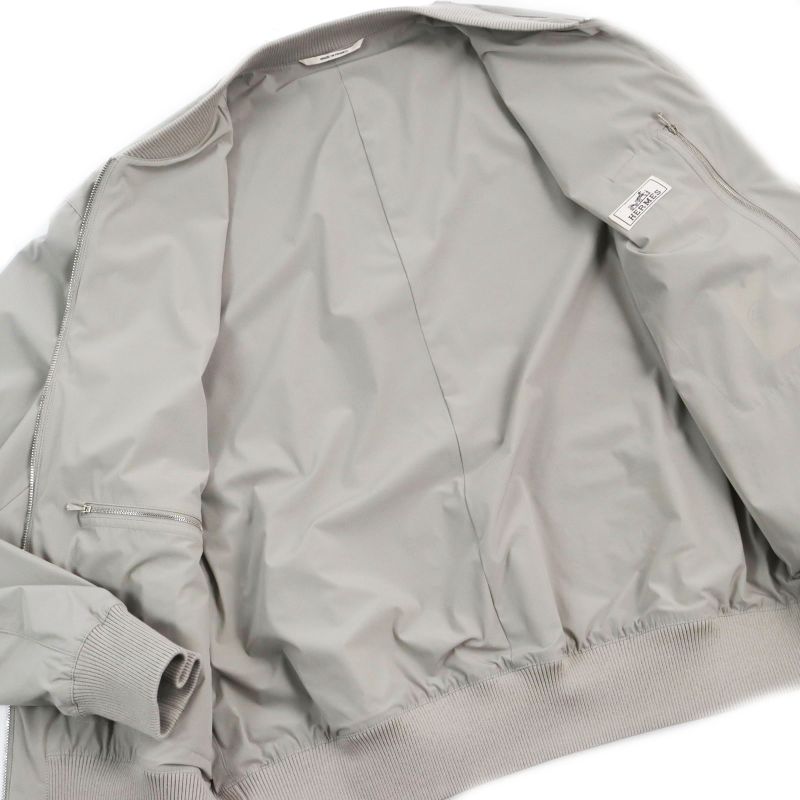 Hermes 23SS Lamb Leather Two Composite Ribbed Zip Up Jacket Gray 50 Made In