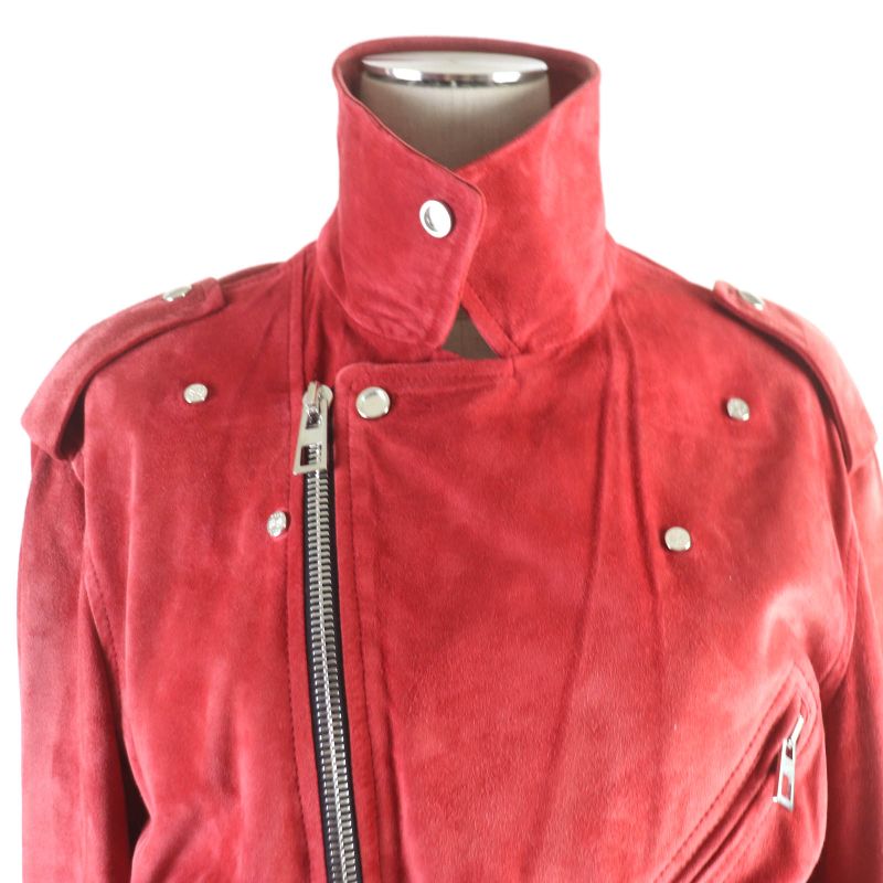 LOEWE D1268178ch Anagram Button Suede Leather Biker Jacket Double Riders