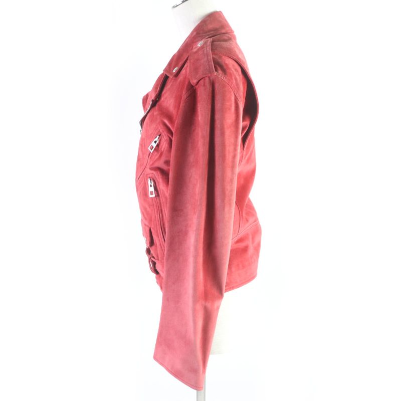 LOEWE D1268178ch Anagram Button Suede Leather Biker Jacket Double Riders