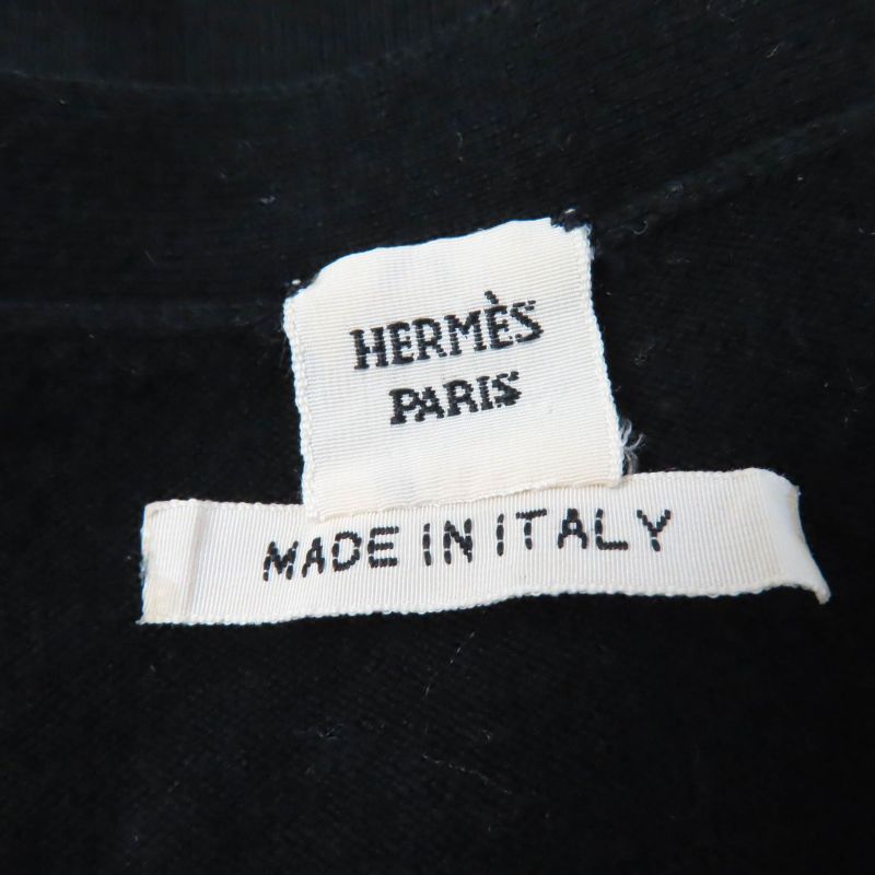 Hermes Cotton Silk Blend H Logo V-neck Long Sleeve Knit Top Sweater Black 34