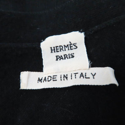 Hermes Cotton Silk Blend H Logo V-neck Long Sleeve Knit Top Sweater Black 34