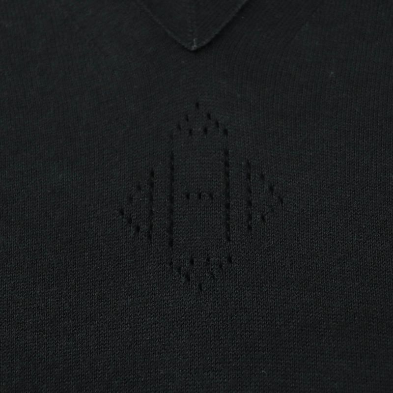 Hermes Cotton Silk Blend H Logo V-neck Long Sleeve Knit Top Sweater Black 34