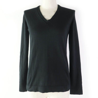 Hermes Cotton Silk Blend H Logo V-neck Long Sleeve Knit Top Sweater Black 34