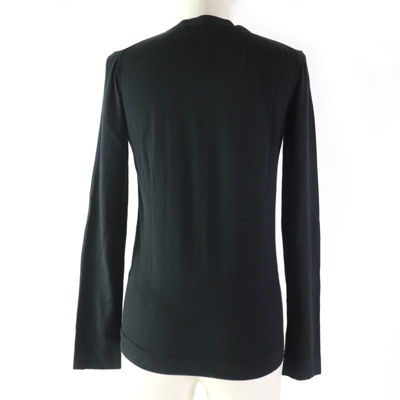 Hermes Cotton Silk Blend H Logo V-neck Long Sleeve Knit Top Sweater Black 34