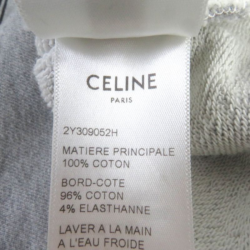 Celine 2y309052h 100% Cotton Studded Logo Print Hem Cutoff Pullover Hoodie Grey