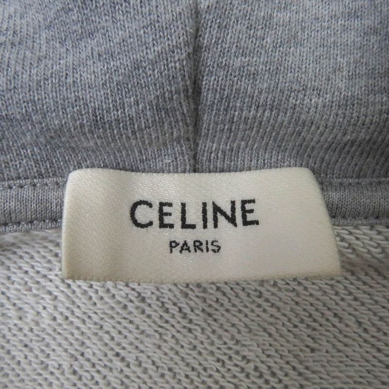 Celine 2y309052h 100% Cotton Studded Logo Print Hem Cutoff Pullover Hoodie Grey