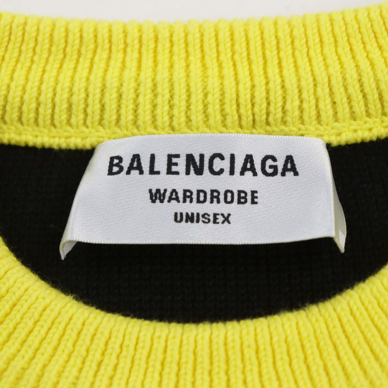 Balenciaga 2020 657528 Wardrobe Jacquard Logo Crewneck Knit Sweater Yellow