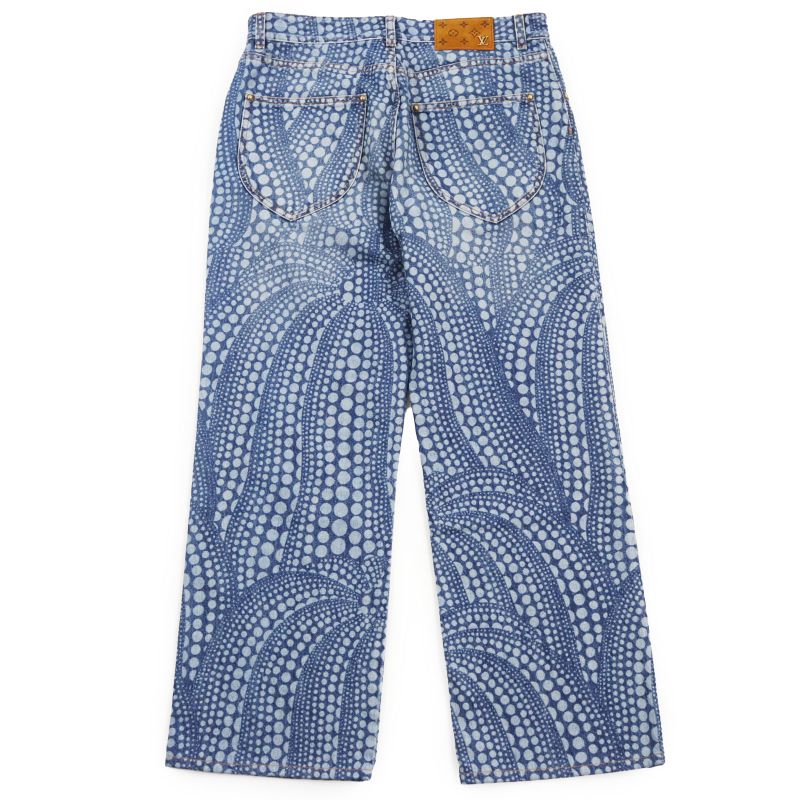 Louis Vuitton Yayoi Kusama 23AW All Over Pumpkin Denim Pants Leather Patches