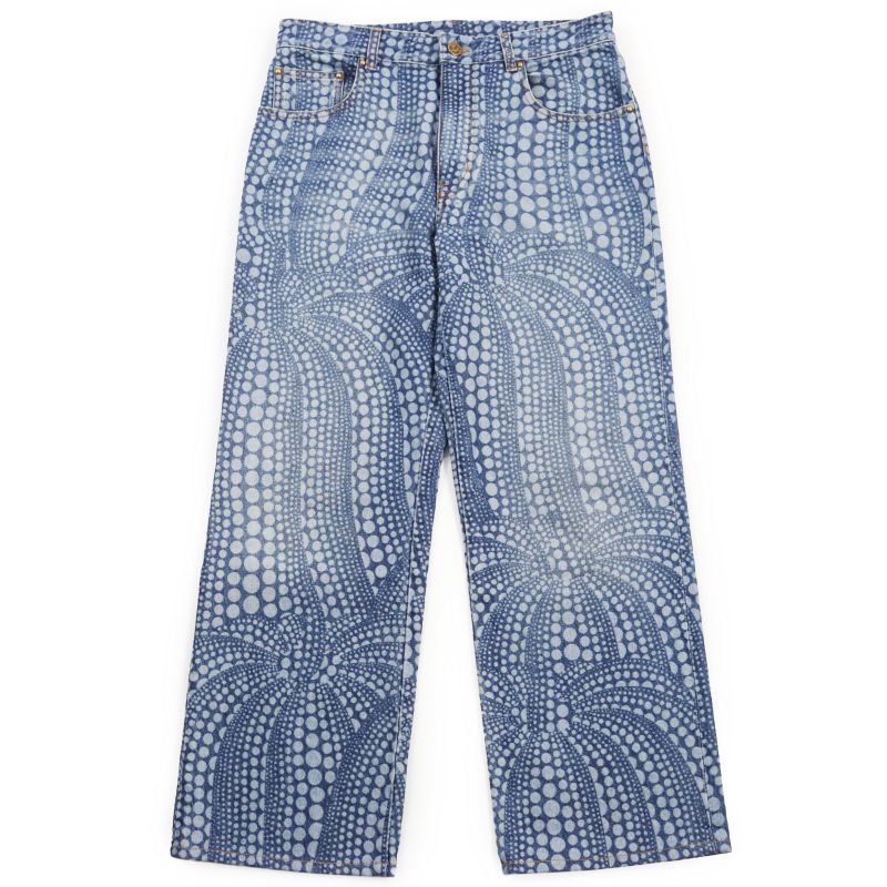 Louis Vuitton Yayoi Kusama 23AW All Over Pumpkin Denim Pants Leather Patches
