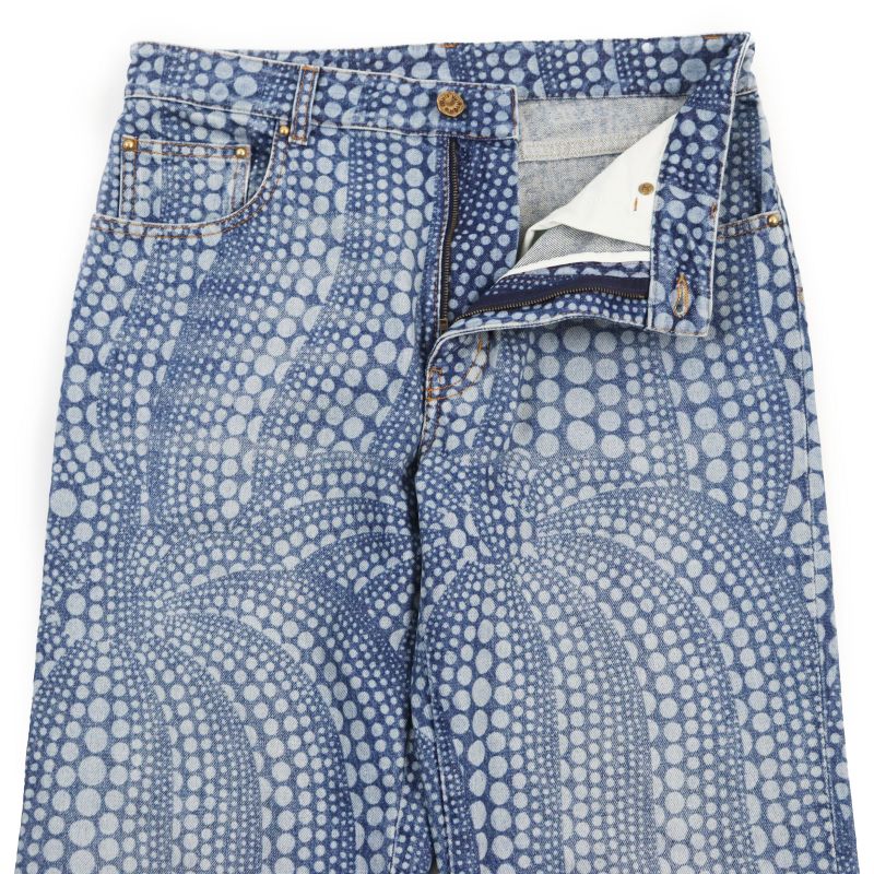 Louis Vuitton Yayoi Kusama 23AW All Over Pumpkin Denim Pants Leather Patches