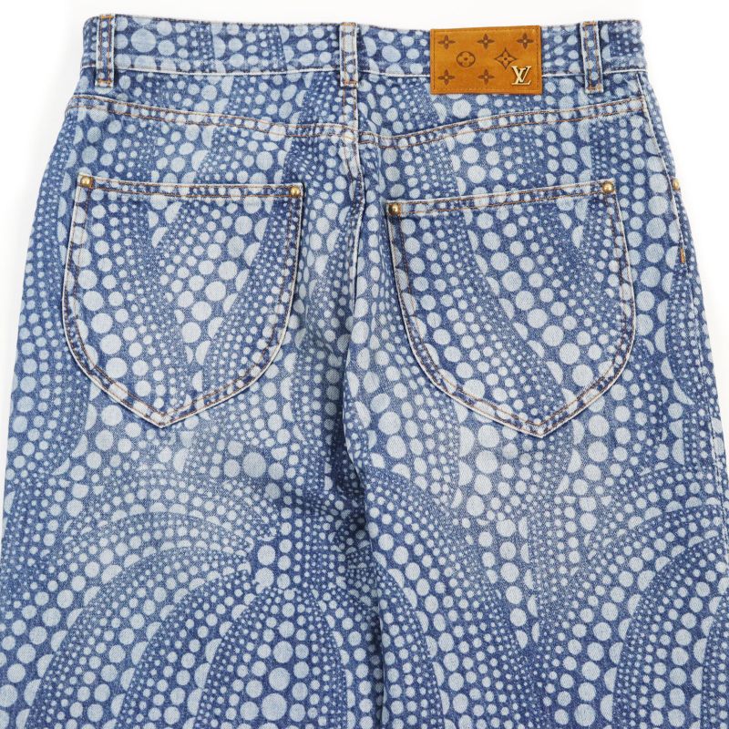 Louis Vuitton Yayoi Kusama 23AW All Over Pumpkin Denim Pants Leather Patches