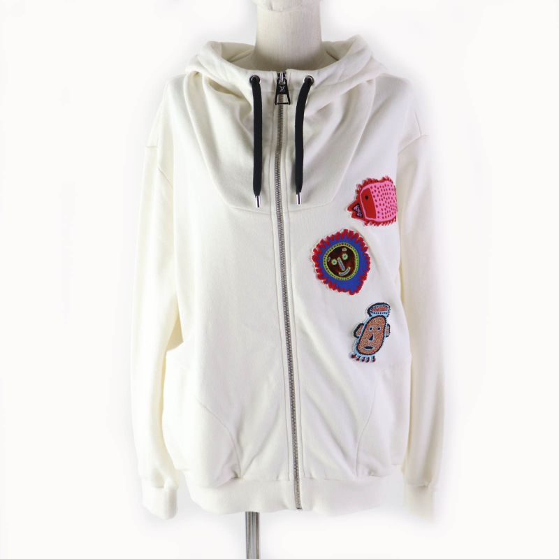 Louis Vuitton Yayoi Kusama 23AW 100% Cotton Zip Up Hoodie With Face Patch White