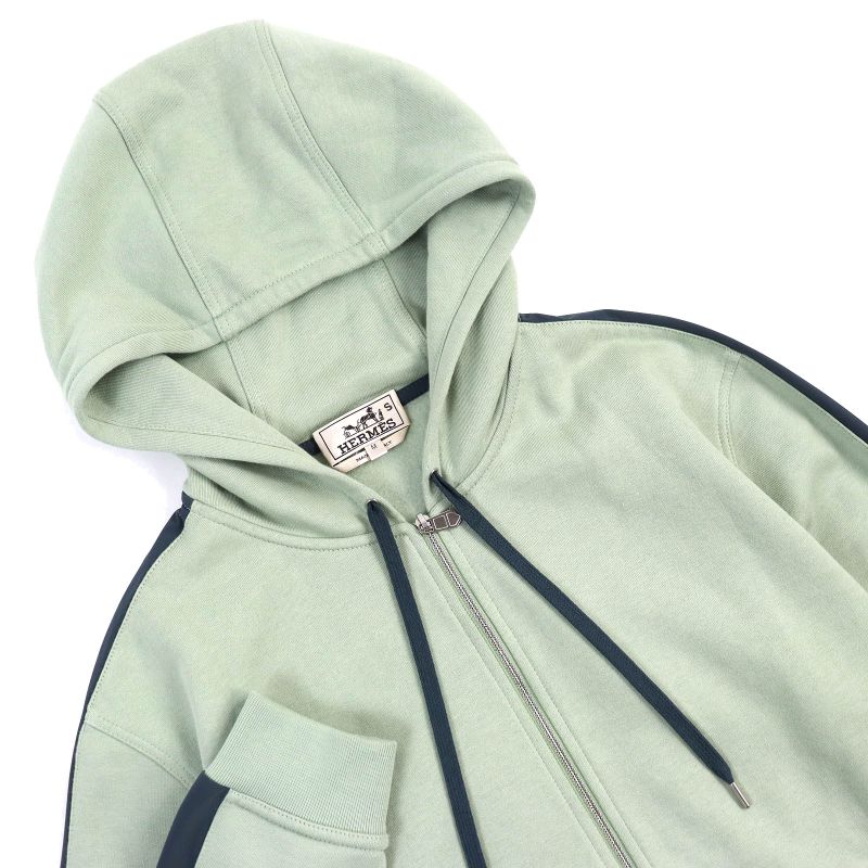 Hermes 21SS Run H Cotton Lined Zip Up Hoodie Sweatshirt Hoodie Light Greenish M
