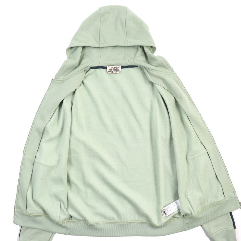 Hermes 21SS Run H Cotton Lined Zip Up Hoodie Sweatshirt Hoodie Light Greenish M