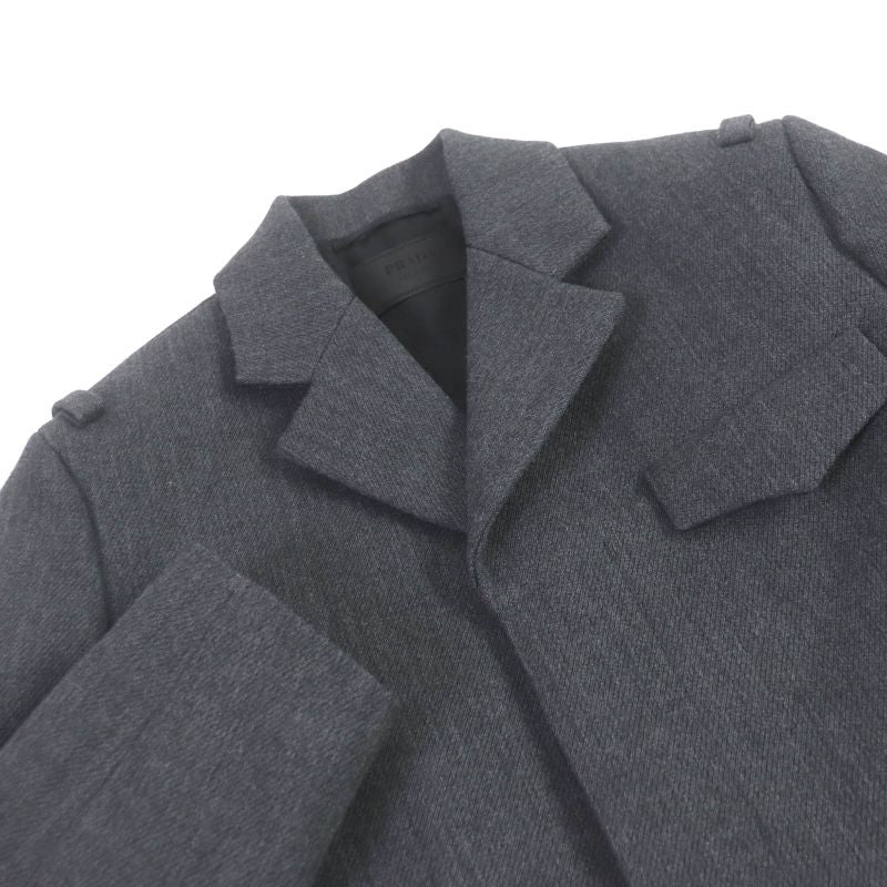 Prada 23AW Sgc362 Triangle Logo Fly Front Wool Blouson Jacket Gray 48 Made In