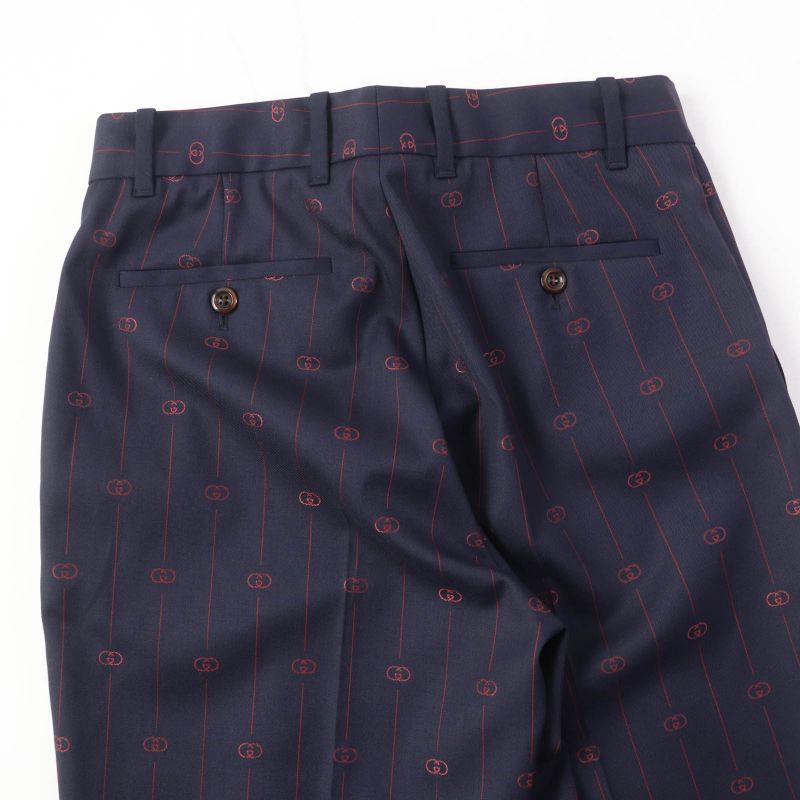 Gucci 20SS 595172 Wool Silk Blend Interlocking G Trouser Pants Bottoms Navy 38