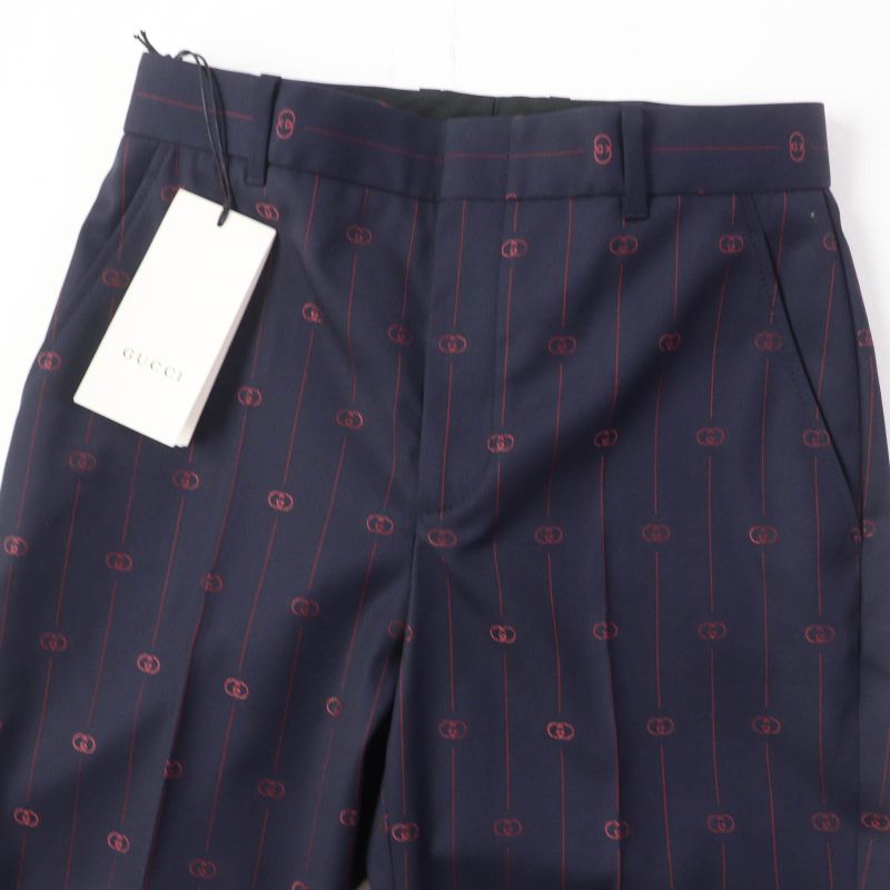 Gucci 20SS 595172 Wool Silk Blend Interlocking G Trouser Pants Bottoms Navy 38