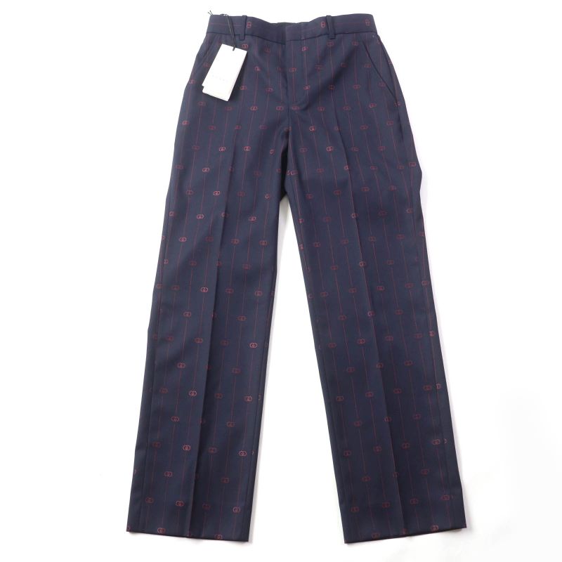Gucci 20SS 595172 Wool Silk Blend Interlocking G Trouser Pants Bottoms Navy 38