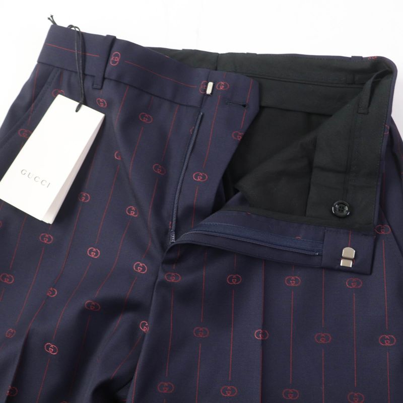 Gucci 20SS 595172 Wool Silk Blend Interlocking G Trouser Pants Bottoms Navy 38