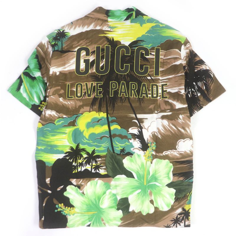 Gucci 22AW 694123 LOVE Parade Back Print Short Sleeve Aloha Shirt Bow Ring