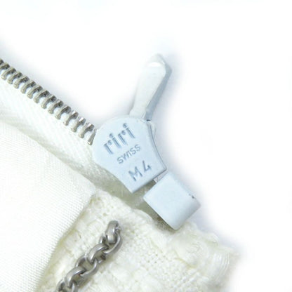 CHANEL 03P P23760 Cotton Linen Coco Marks Motif Beaded Zip Up Collarless Jacket