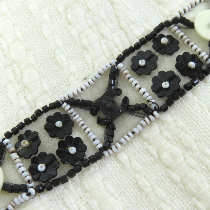 CHANEL 03P P23760 Cotton Linen Coco Marks Motif Beaded Zip Up Collarless Jacket