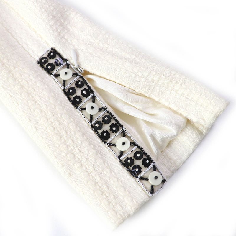 CHANEL 03P P23760 Cotton Linen Coco Marks Motif Beaded Zip Up Collarless Jacket