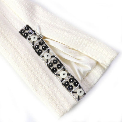 CHANEL 03P P23760 Cotton Linen Coco Marks Motif Beaded Zip Up Collarless Jacket