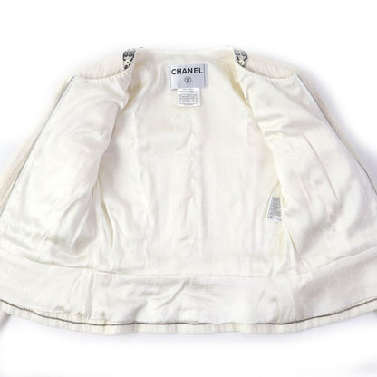 CHANEL 03P P23760 Cotton Linen Coco Marks Motif Beaded Zip Up Collarless Jacket