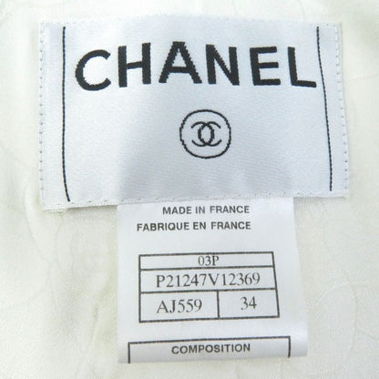 CHANEL 03P P23760 Cotton Linen Coco Marks Motif Beaded Zip Up Collarless Jacket