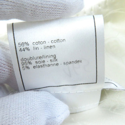 CHANEL 03P P23760 Cotton Linen Coco Marks Motif Beaded Zip Up Collarless Jacket