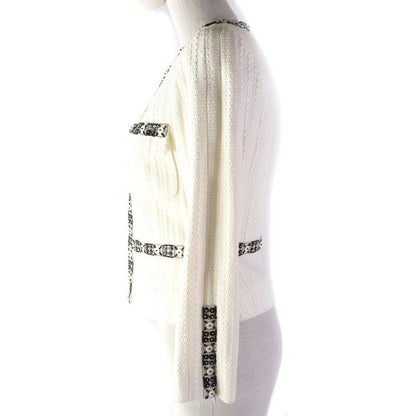 CHANEL 03P P23760 Cotton Linen Coco Marks Motif Beaded Zip Up Collarless Jacket