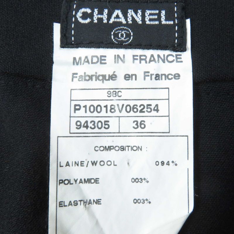 CHANEL Vintage 98C P10018 Wool Cropped Pants With Coco Mark Buttons Black 36