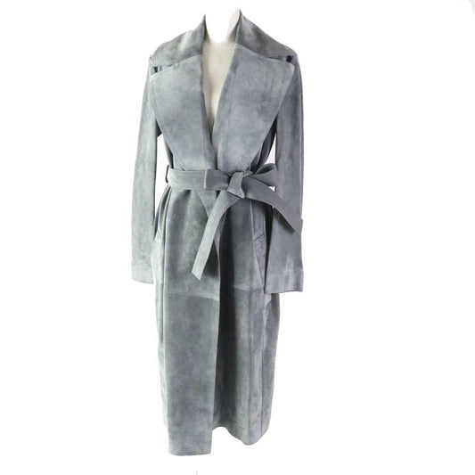 Celine 28w556319 Phoebe Philo Belted Calfskin Long Wrap Coat Leather Coat Gray