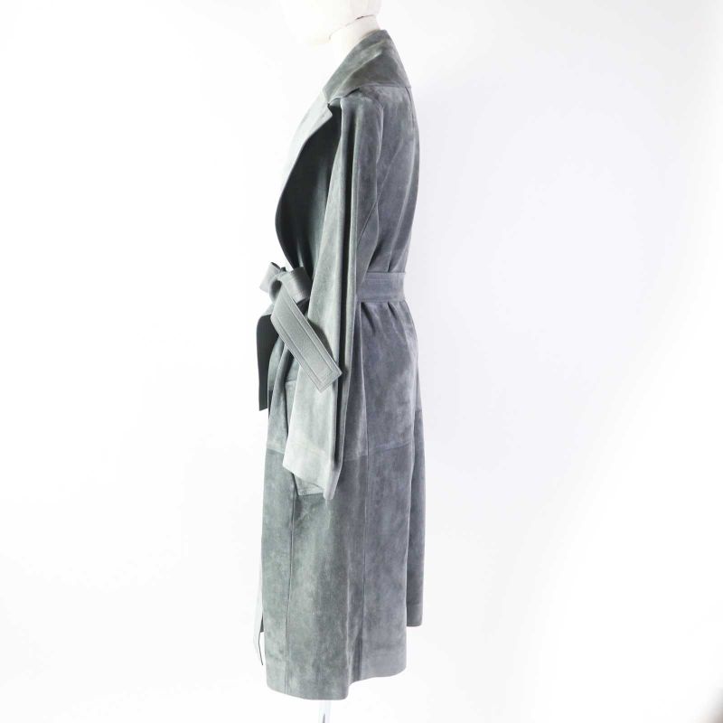 Celine 28w556319 Phoebe Philo Belted Calfskin Long Wrap Coat Leather Coat Gray