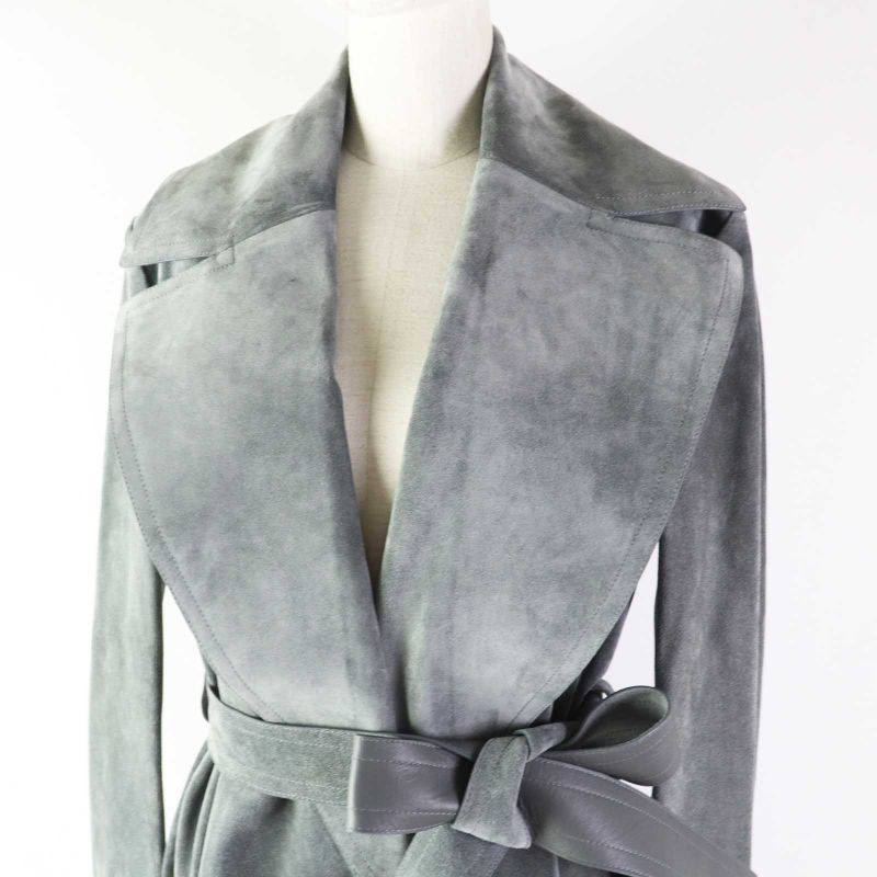 Celine 28w556319 Phoebe Philo Belted Calfskin Long Wrap Coat Leather Coat Gray