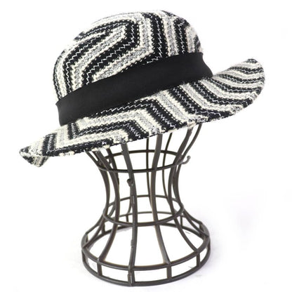 CHANEL Vintage Rare Lame Tweed Hat Black White Silver 57 With Box Made In