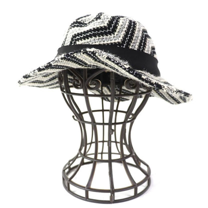 CHANEL Vintage Rare Lame Tweed Hat Black White Silver 57 With Box Made In