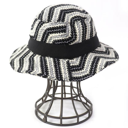 CHANEL Vintage Rare Lame Tweed Hat Black White Silver 57 With Box Made In